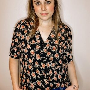 Vintage 80s 90s Floral Tie Back Top